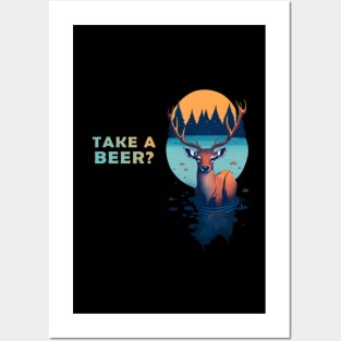 Classic Deer in the Lake Vintage Retro Beer Posters and Art